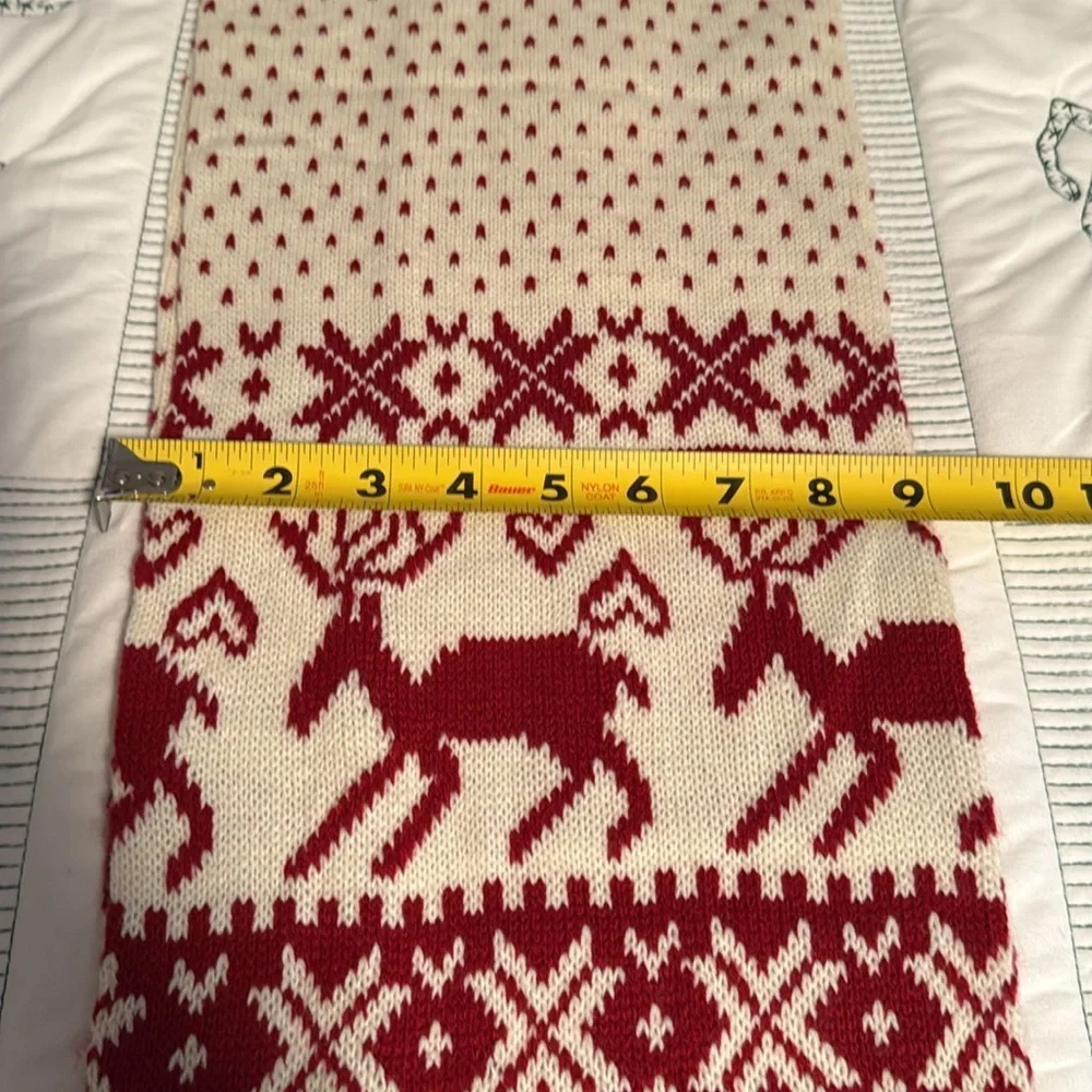 Rikka Red and Cream Festive Knit Scarf with Reindeer Pattern-48”x9” -NWT